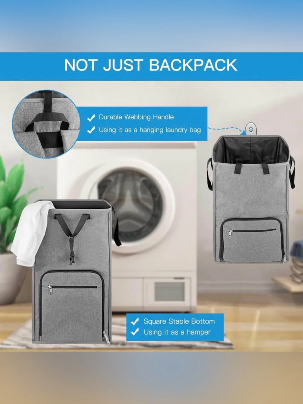 Laundry Backpack Bag with Adjustable Shoulder Straps, Extra Large 2 in 1 Laundry